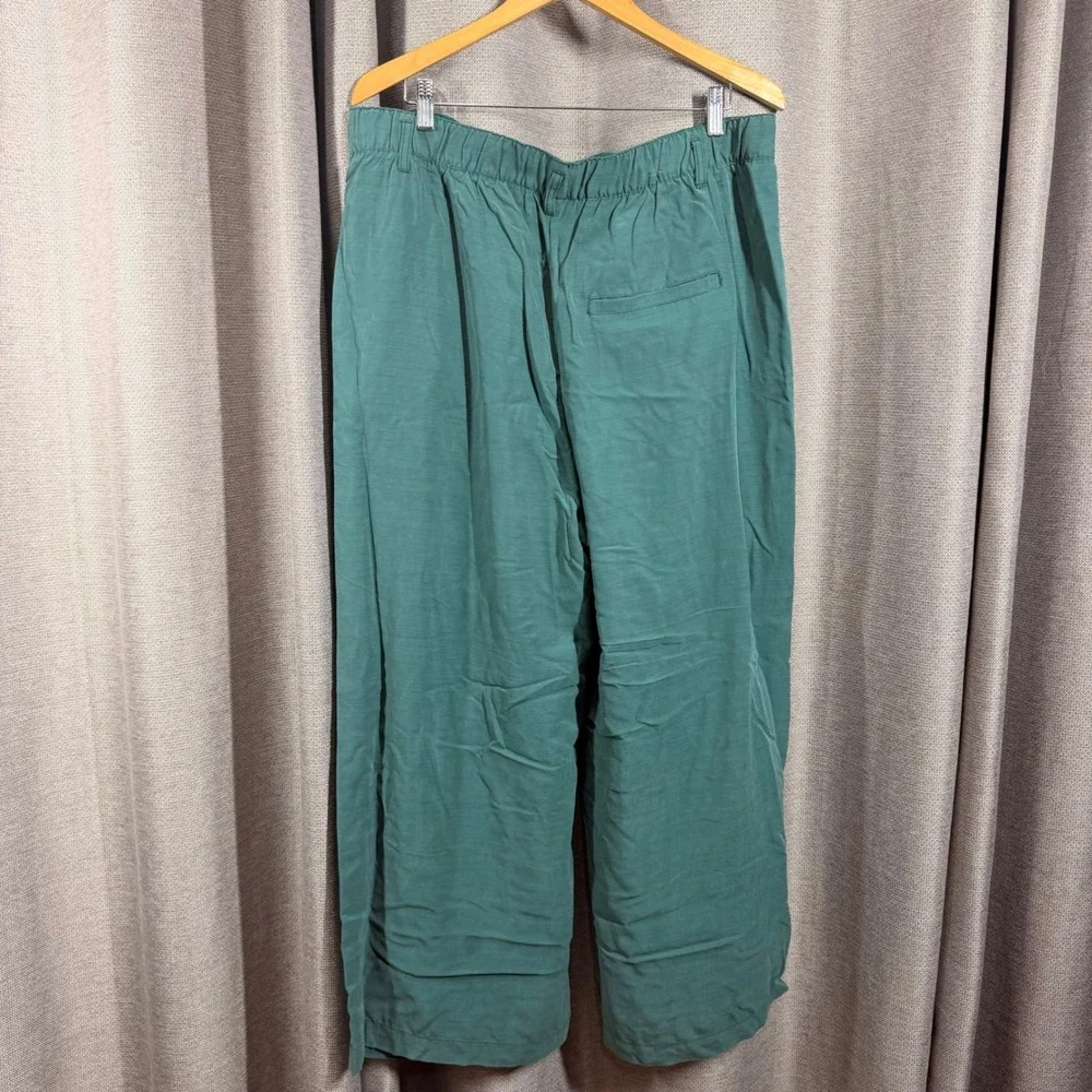 Free People Teal Green Wide Leg Pleated Trousers‎ Elastic Waist Size XL